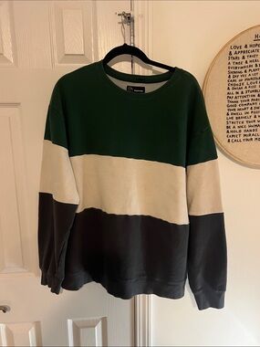 Original Use Colorblock Crewneck Sweater in Green, Cream & Black